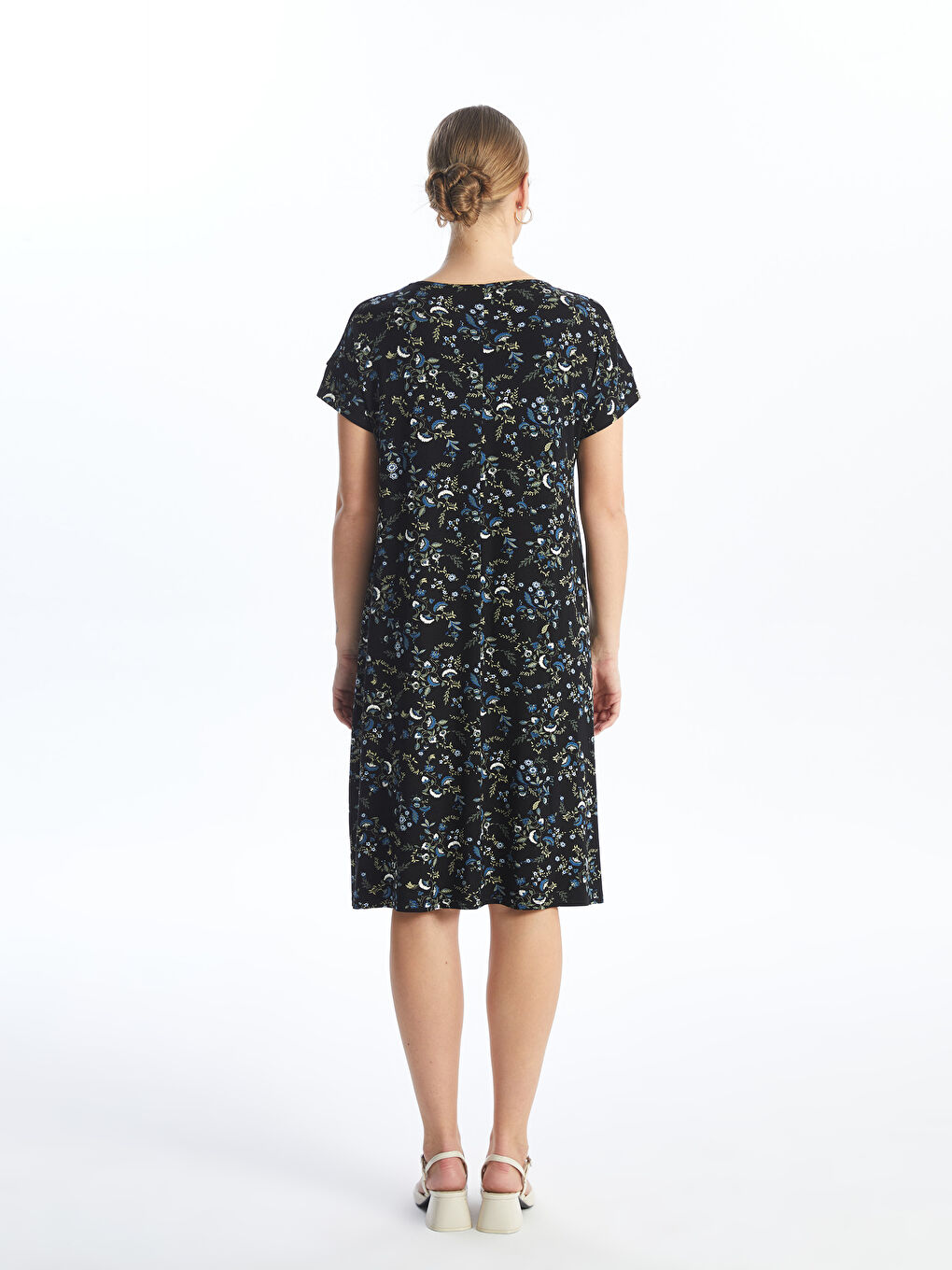 V Neck Flower Short Sleeve Women's Dress -S4I140Z8-F9C