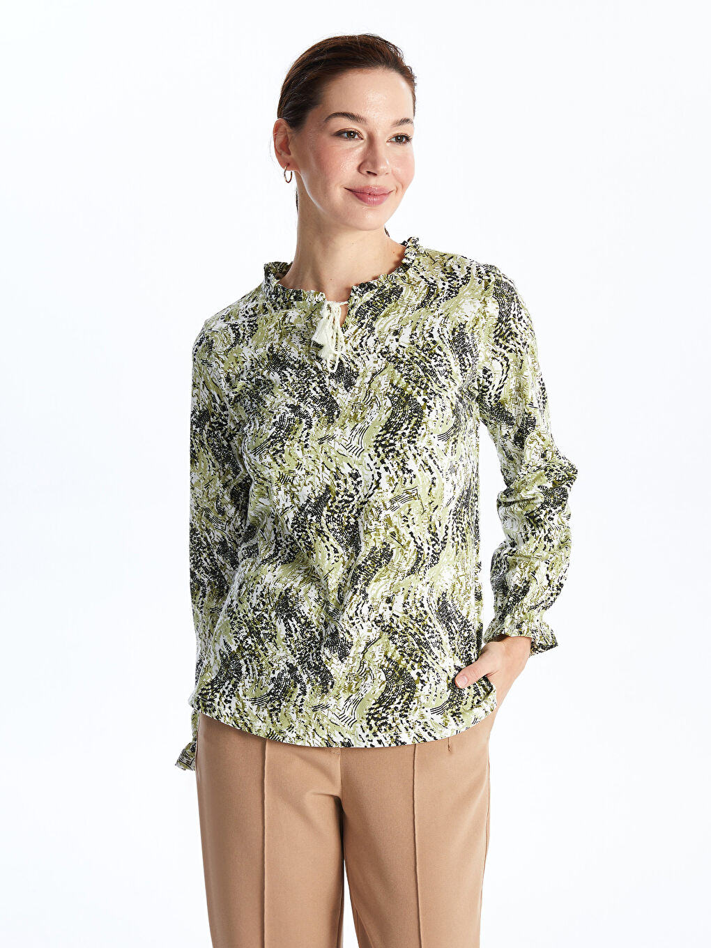 Tie Neck Patterned Long Sleeve Women's Blouse -S4I153Z8-LRF