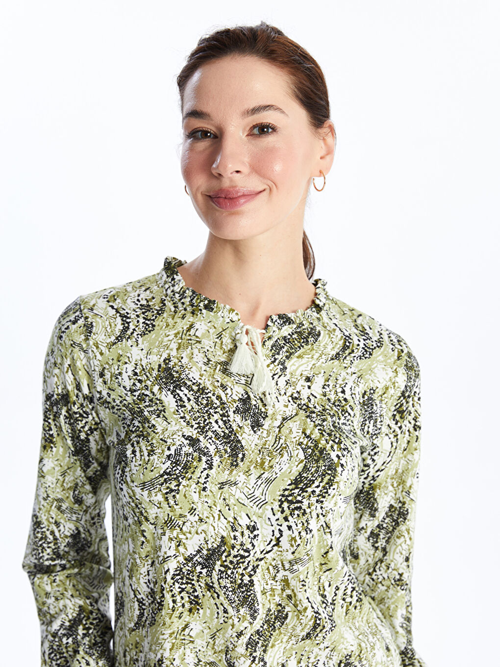 Tie Neck Patterned Long Sleeve Women's Blouse -S4I153Z8-LRF