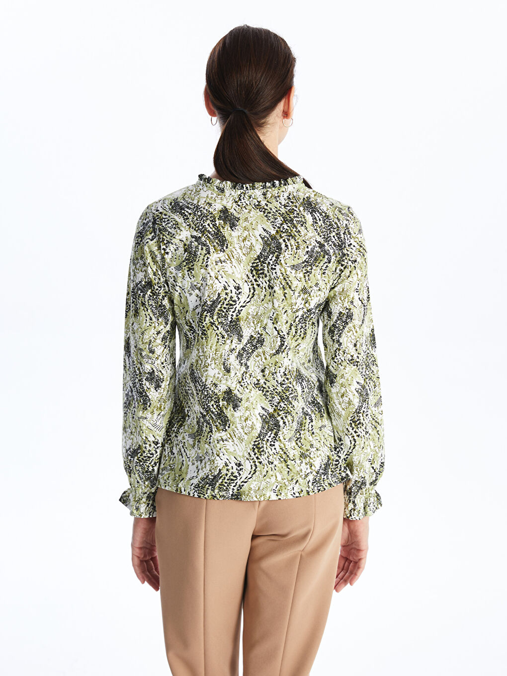 Tie Neck Patterned Long Sleeve Women's Blouse -S4I153Z8-LRF