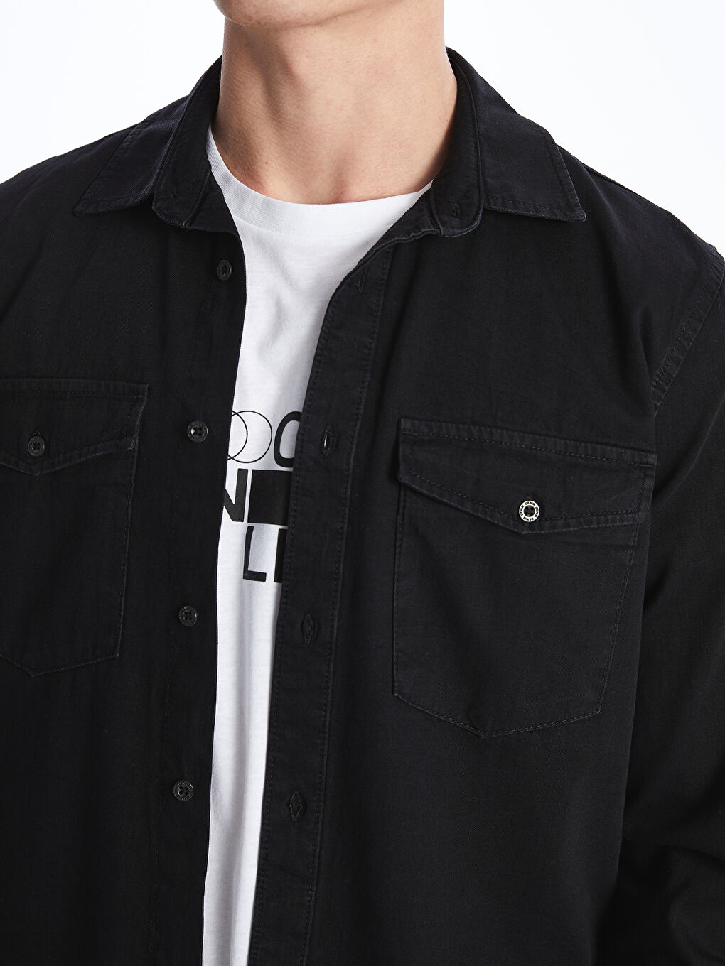 LCW Jeans Siyah Slim Fit Uzun Kollu Erkek Jean Gömlek - 3