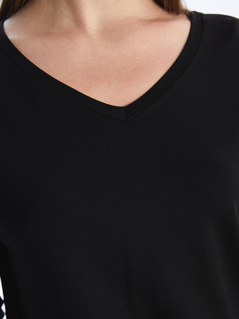 V-Neck Plain Long Sleeve Women's T-Shirt -S4I297Z8-CVL