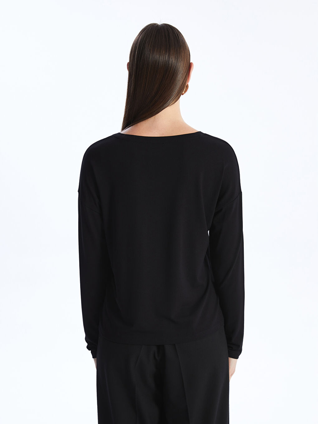 V-Neck Plain Long Sleeve Women's T-Shirt -S4I297Z8-CVL