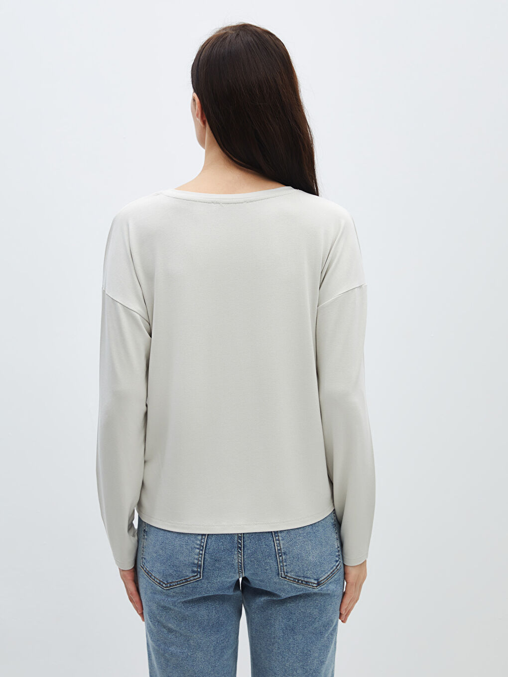 V-Neck Plain Long Sleeve Women's T-Shirt -S4I297Z8-G7L