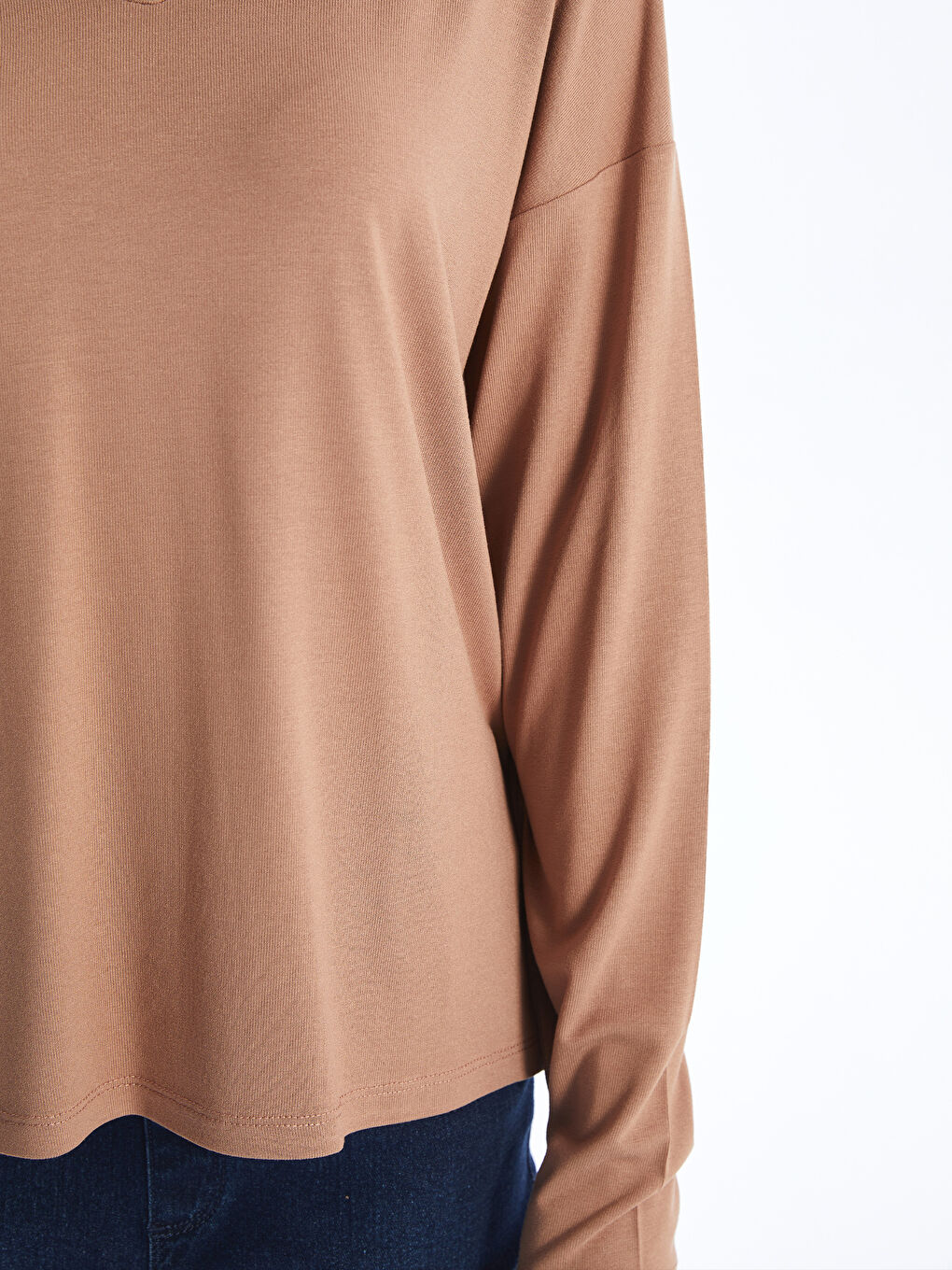V-Neck Plain Long Sleeve Women's T-Shirt -S4I297Z8-GVW