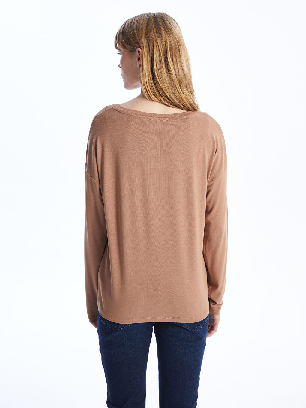 V-Neck Plain Long Sleeve Women's T-Shirt -S4I297Z8-GVW