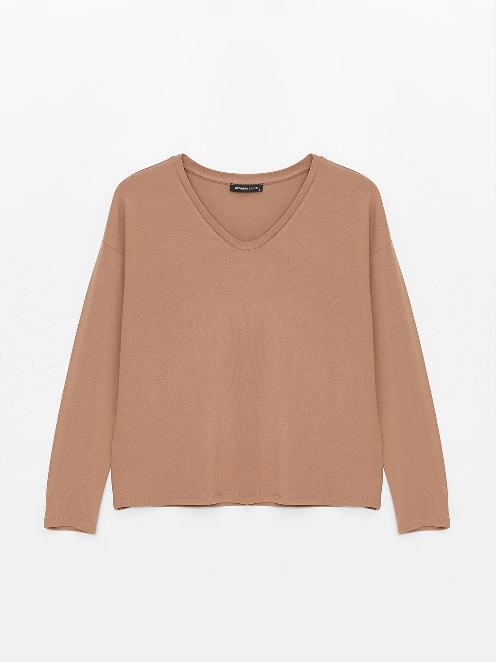 V-Neck Plain Long Sleeve Women's T-Shirt -S4I297Z8-GVW