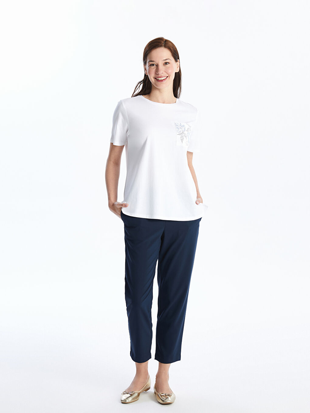 Crew Neck Printed Short Sleeve Women's T-Shirt -S4I310Z8-FFB