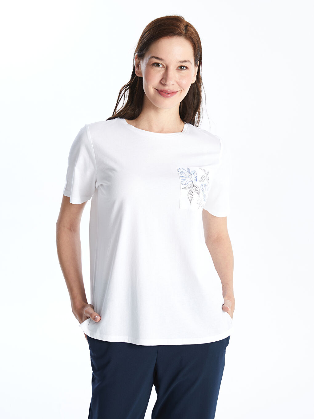 Crew Neck Printed Short Sleeve Women's T-Shirt -S4I310Z8-FFB