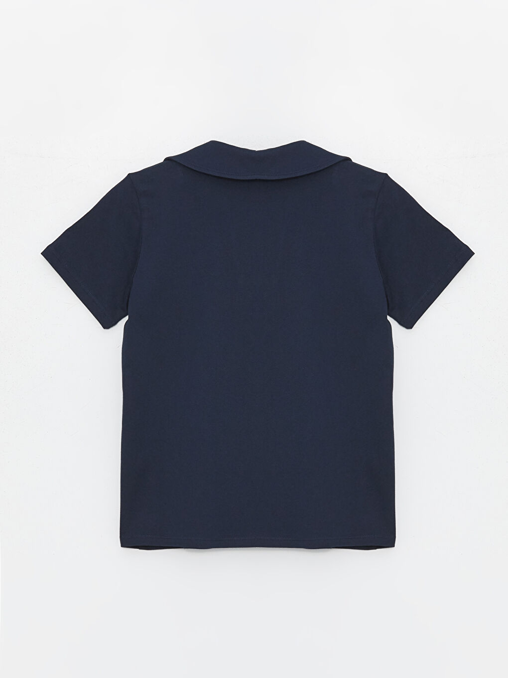 Lacivert Polo Yaka Düz Kısa Kollu Kadın Tişört-6