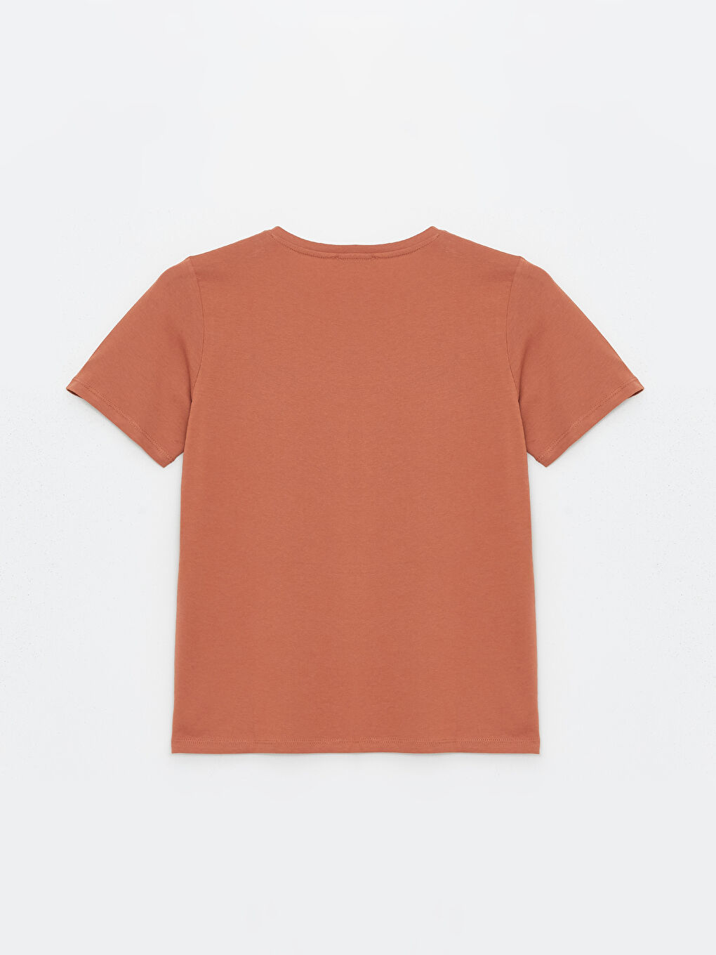 Kahverengi Bisiklet Yaka Düz Kısa Kollu Kadın Tişört-6