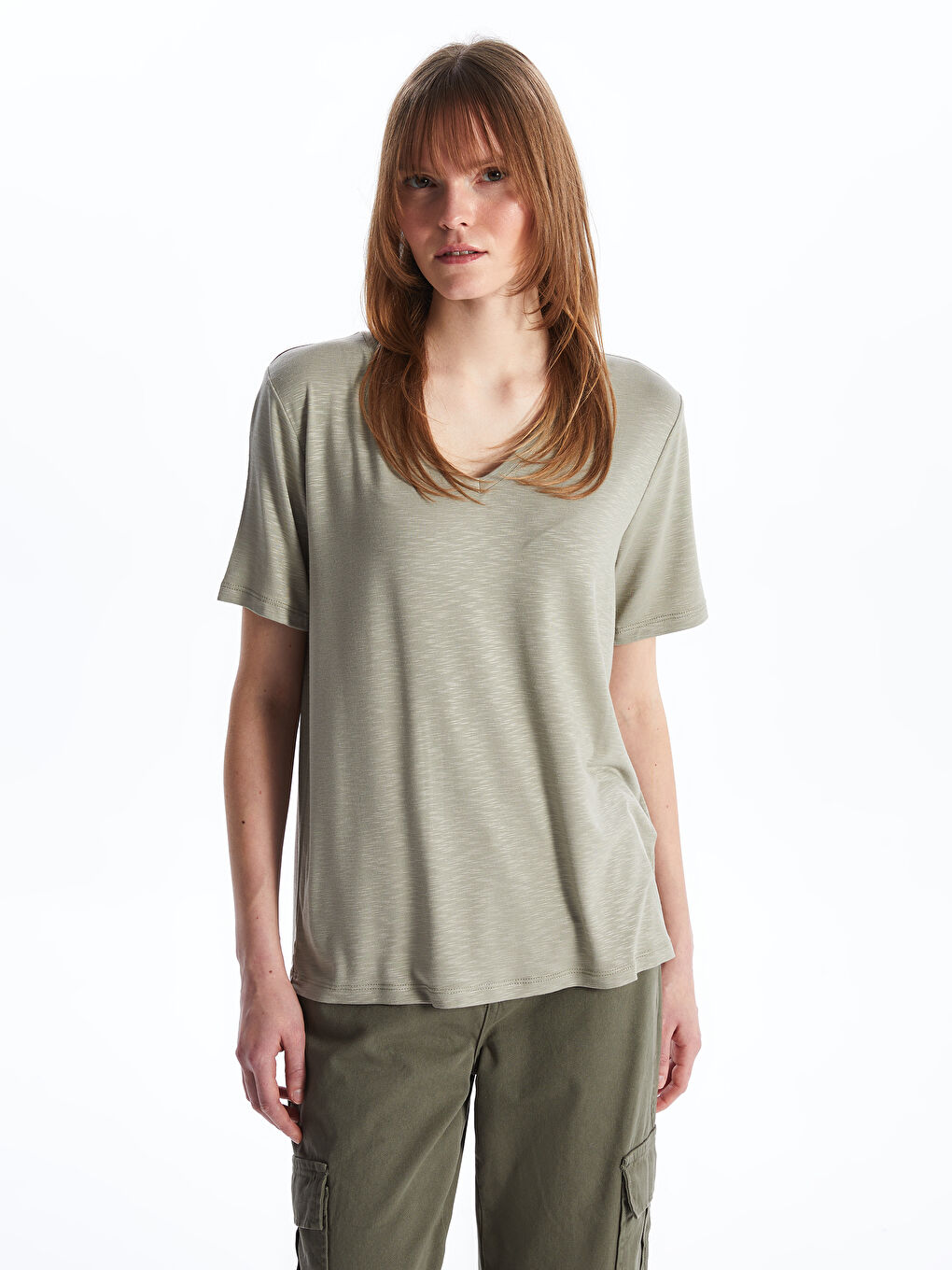 LC Waikiki V-Neck Plain Short Sleeve Women's T-Shirt -S4I324Z8-YC8