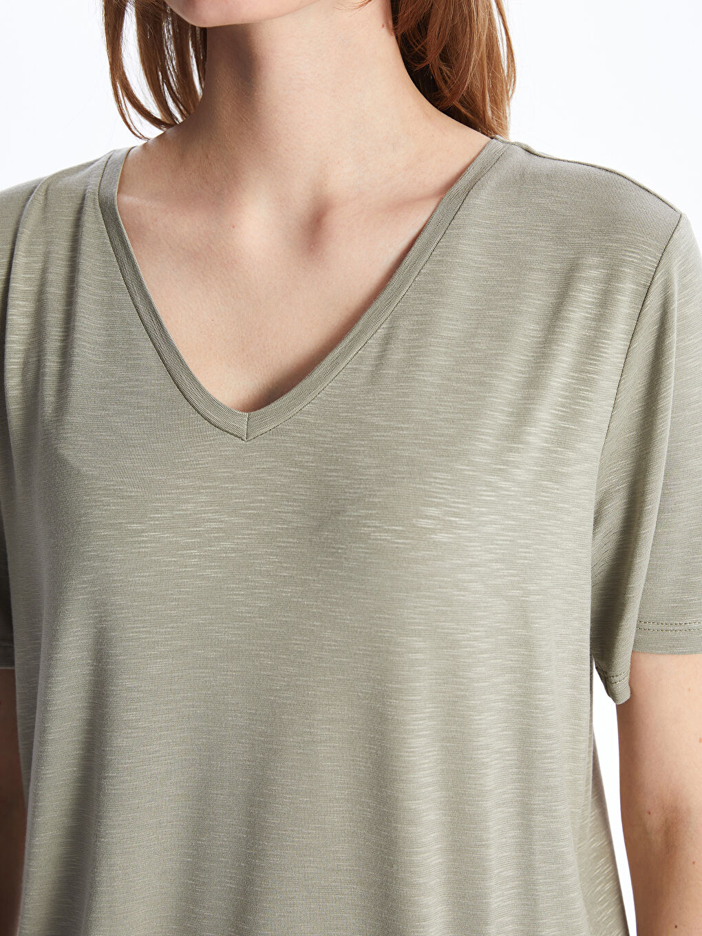 LC Waikiki V-Neck Plain Short Sleeve Women's T-Shirt -S4I324Z8-YC8