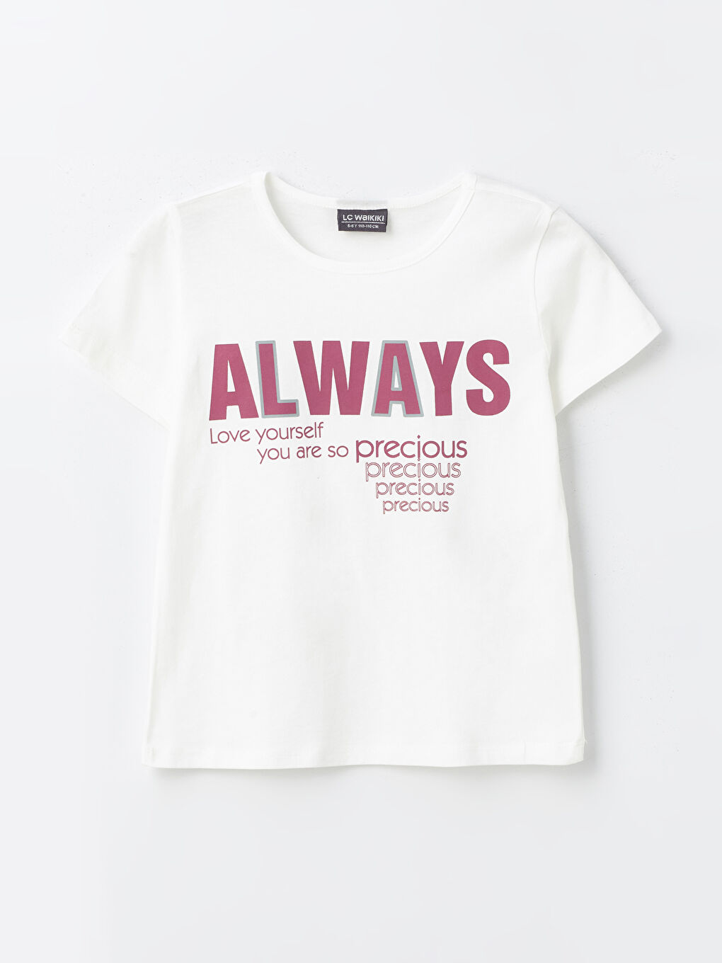 Ekru Bisiklet Yaka Baskılı Kısa Kollu Kız Çocuk Tişört