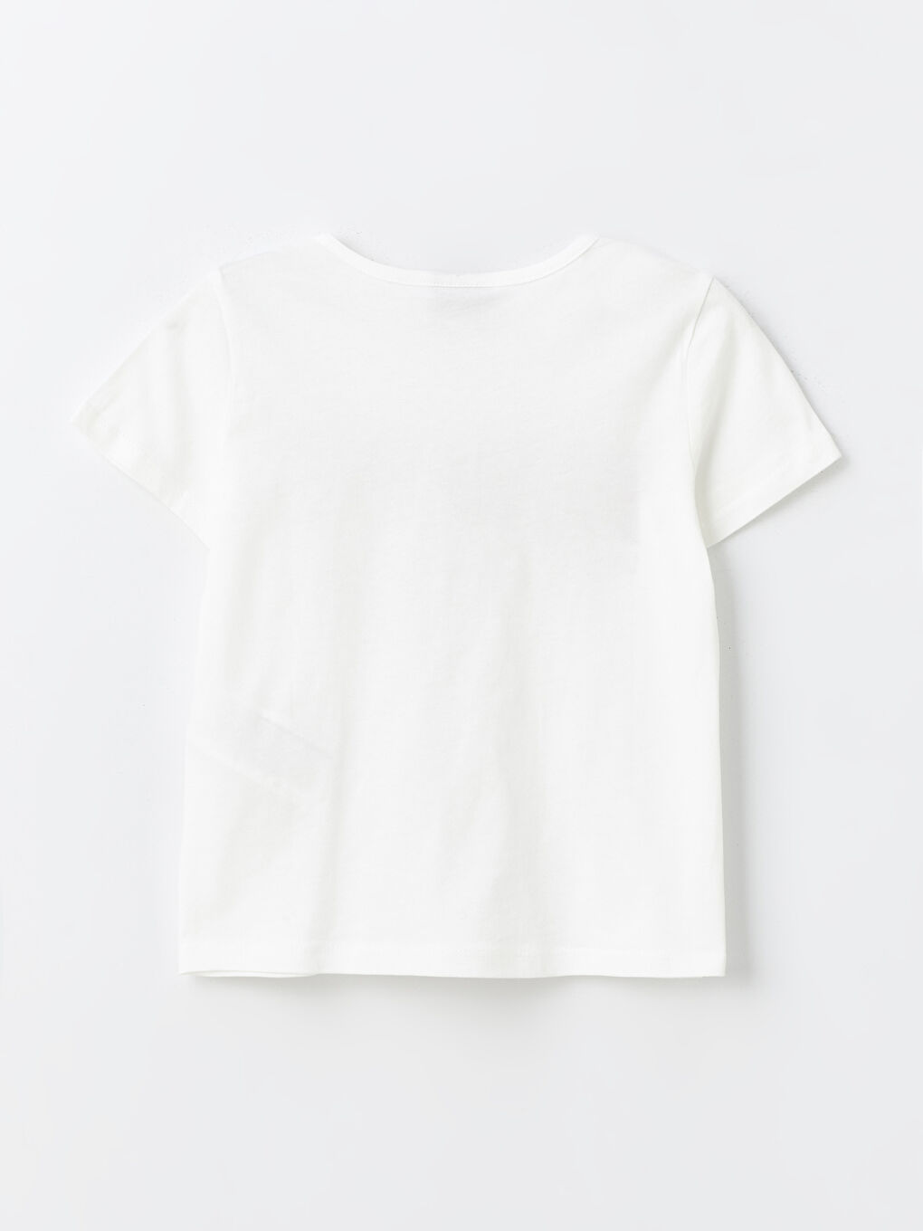 Ekru Bisiklet Yaka Baskılı Kısa Kollu Kız Çocuk Tişört-1