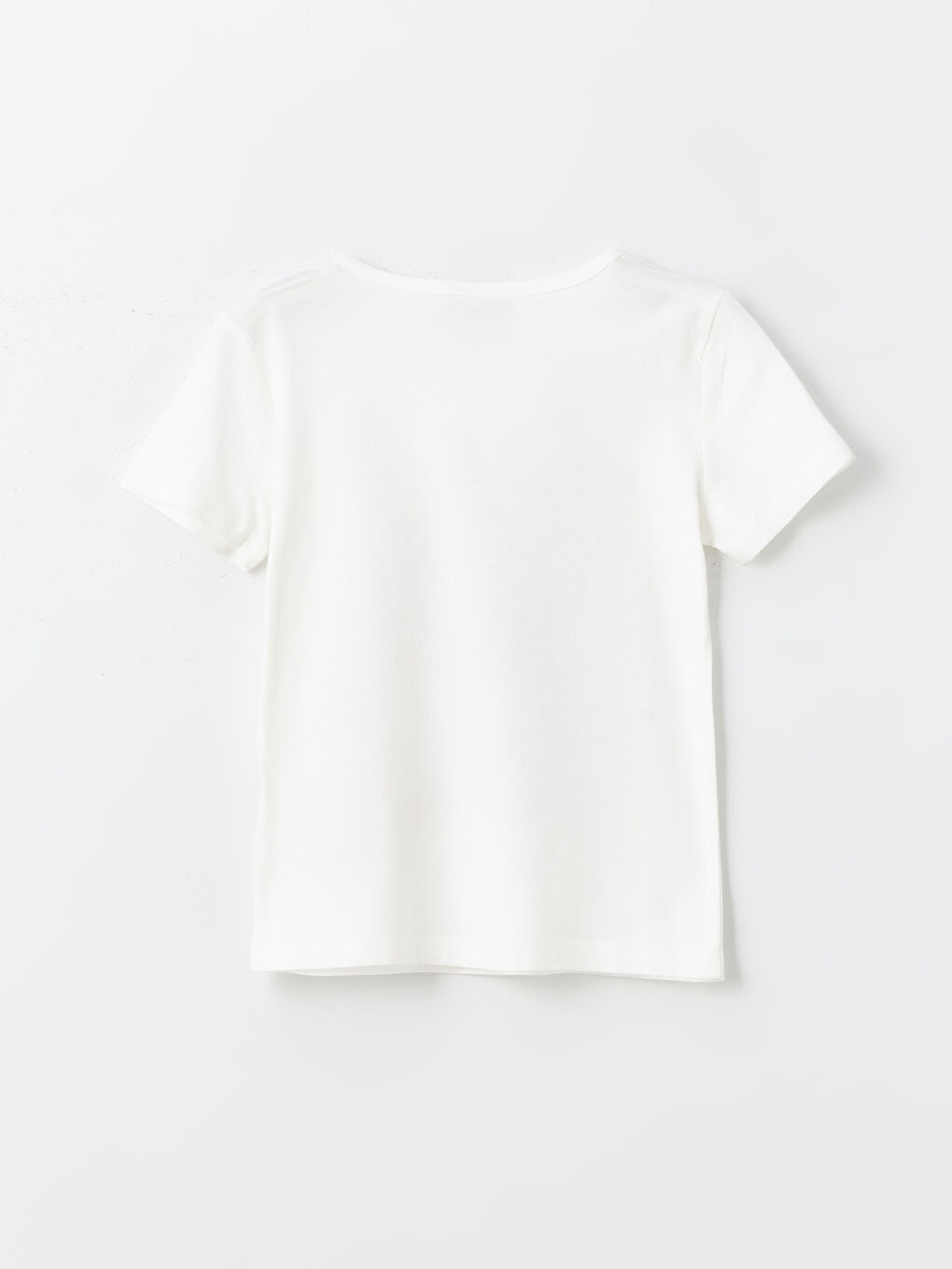 Ekru Bisiklet Yaka Baskılı Kısa Kollu Kız Çocuk Tişört-1