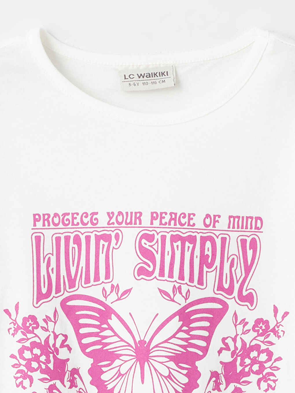 Ekru Bisiklet Yaka Baskılı Kısa Kollu Kız Çocuk Tişört-2