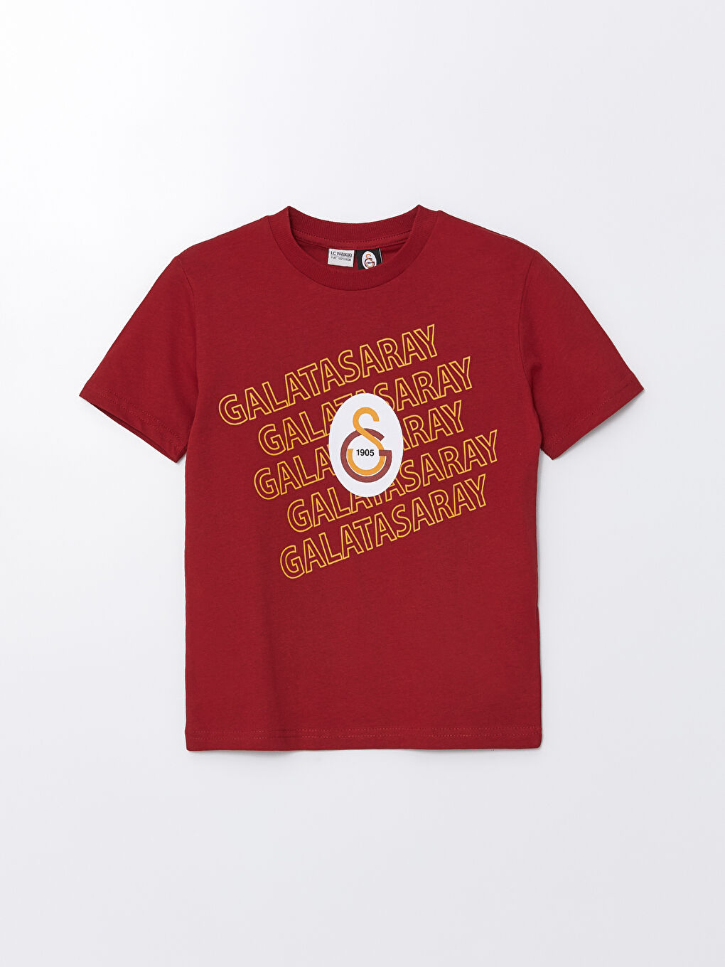 LCW Kids Kırmızı Bisiklet Yaka Galatasaray Baskılı Kısa Kollu Erkek Çocuk Tişört