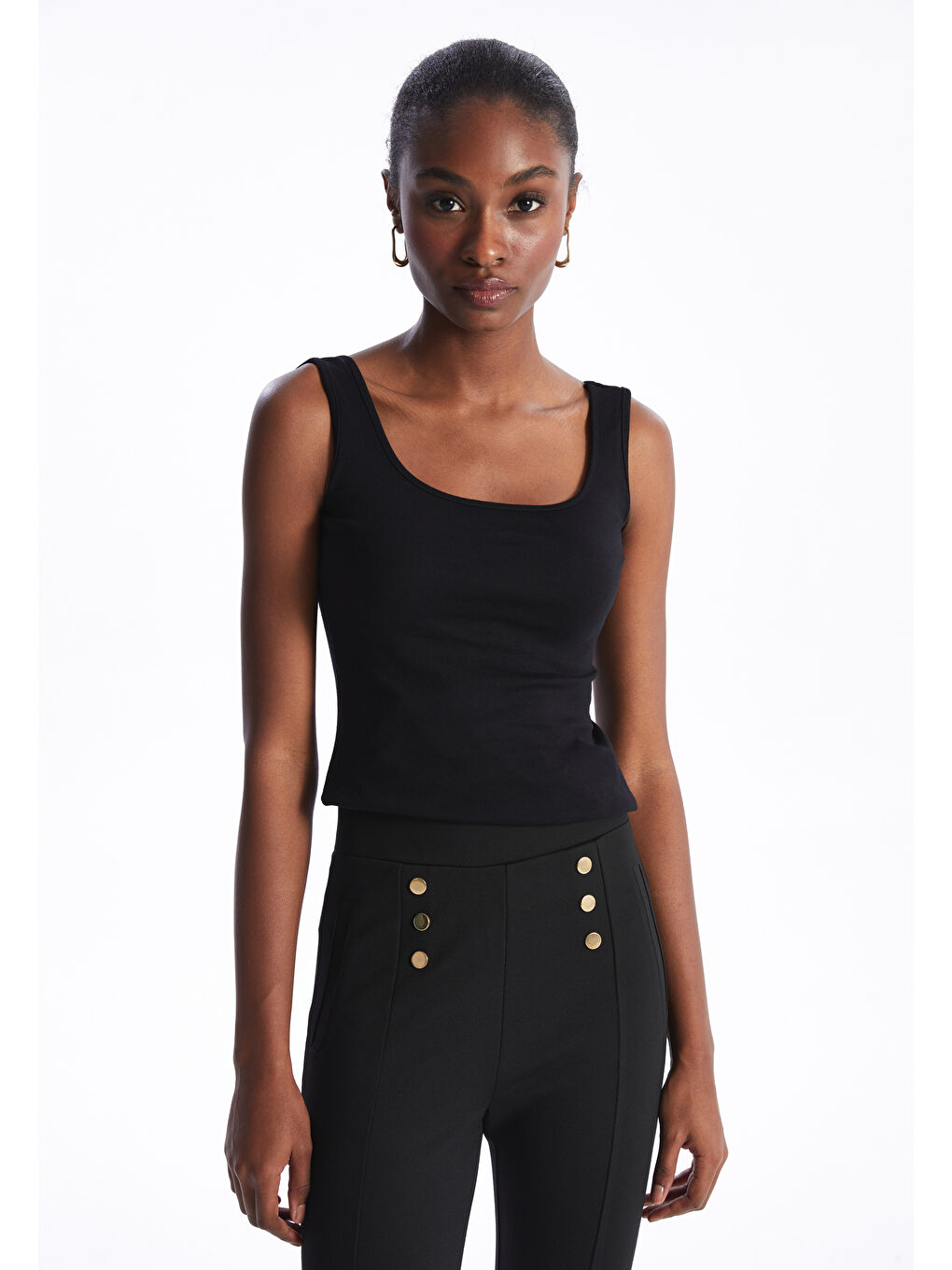 Siyah Kadın U Yaka Düz Atlet