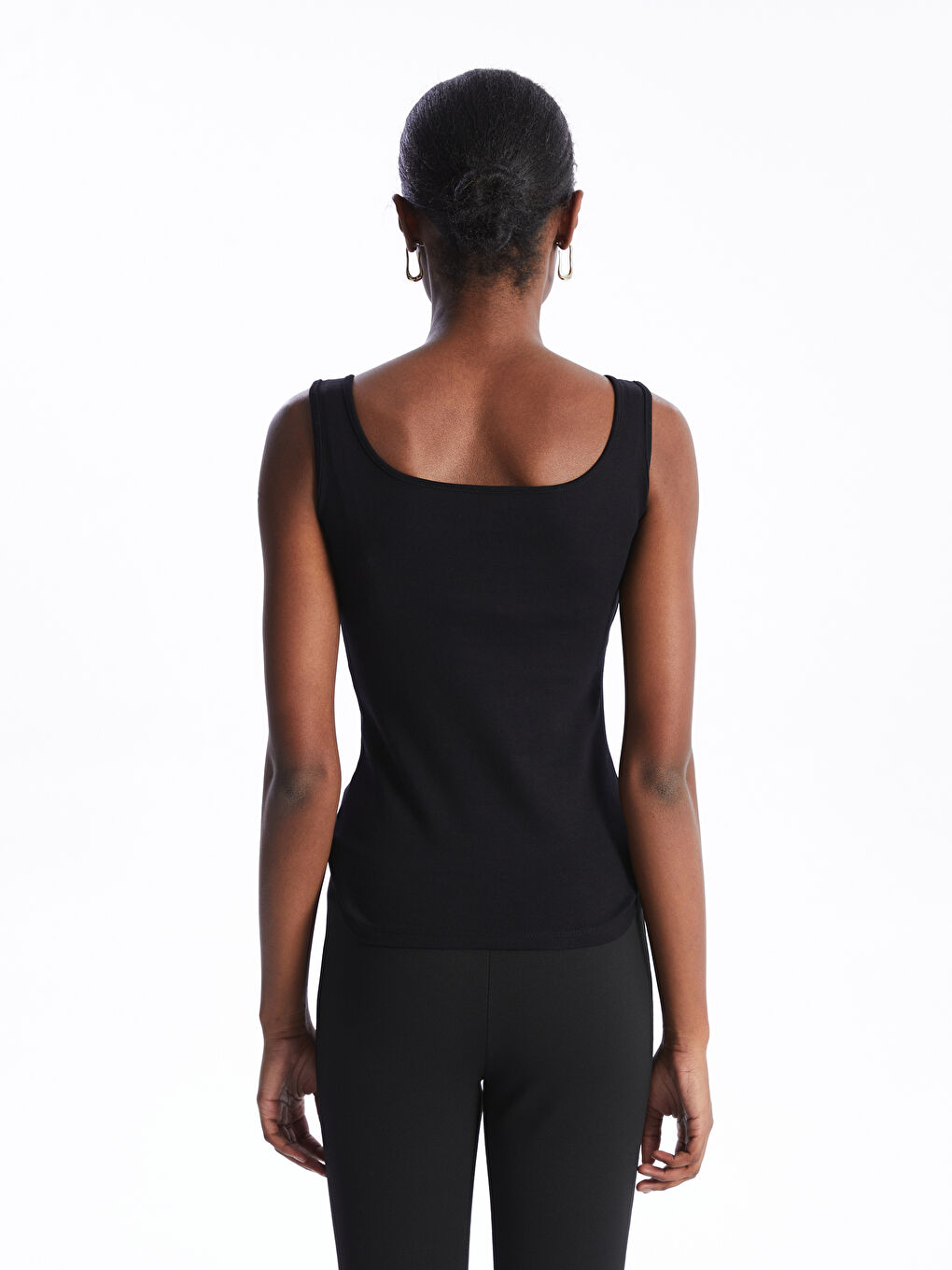 Siyah Kadın U Yaka Düz Atlet-4