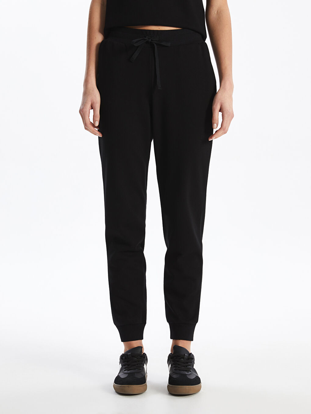 Siyah Kadın Beli Lastikli Düz Jogger Eşofman Altı-2
