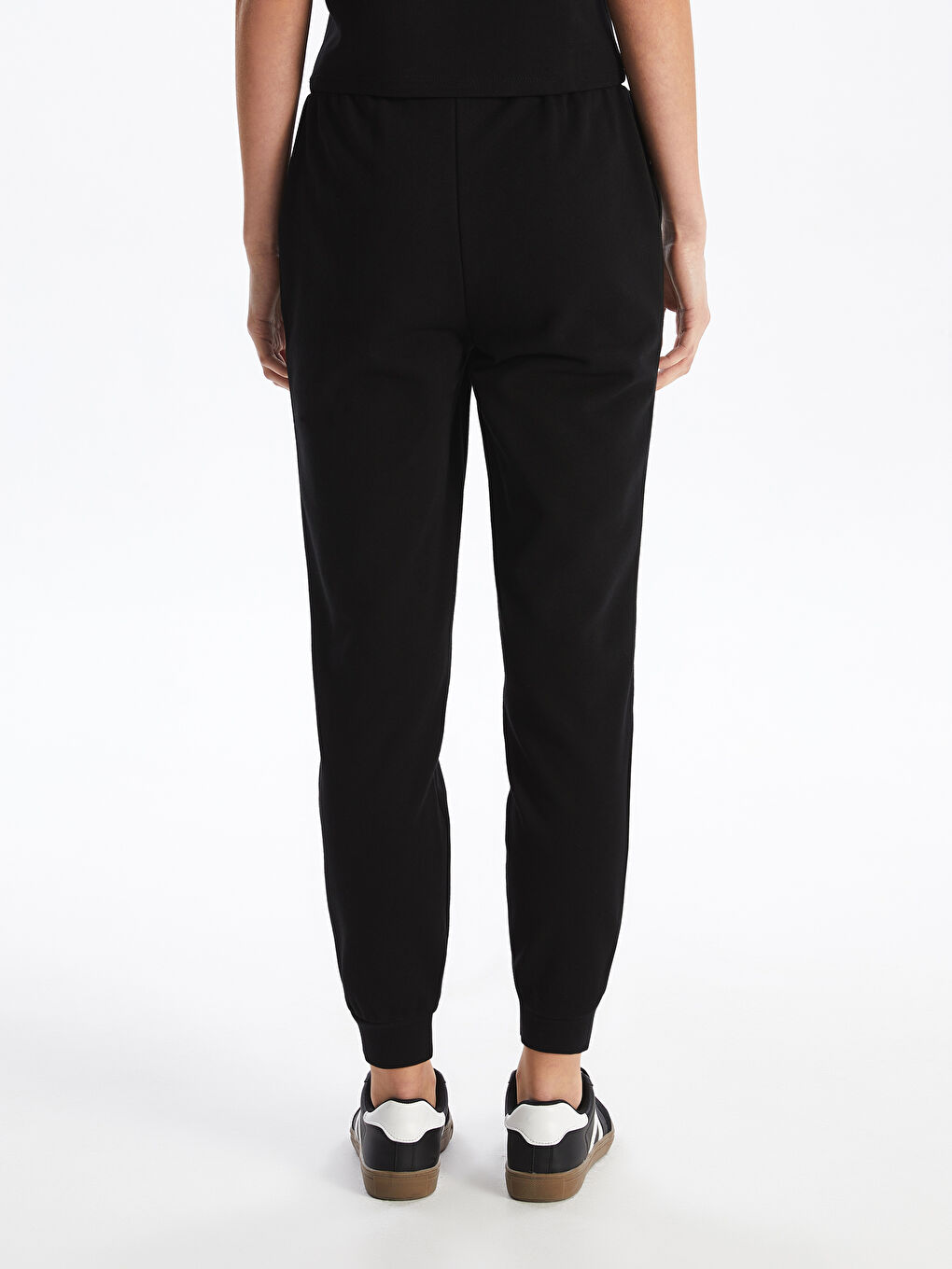 Siyah Kadın Beli Lastikli Düz Jogger Eşofman Altı-3