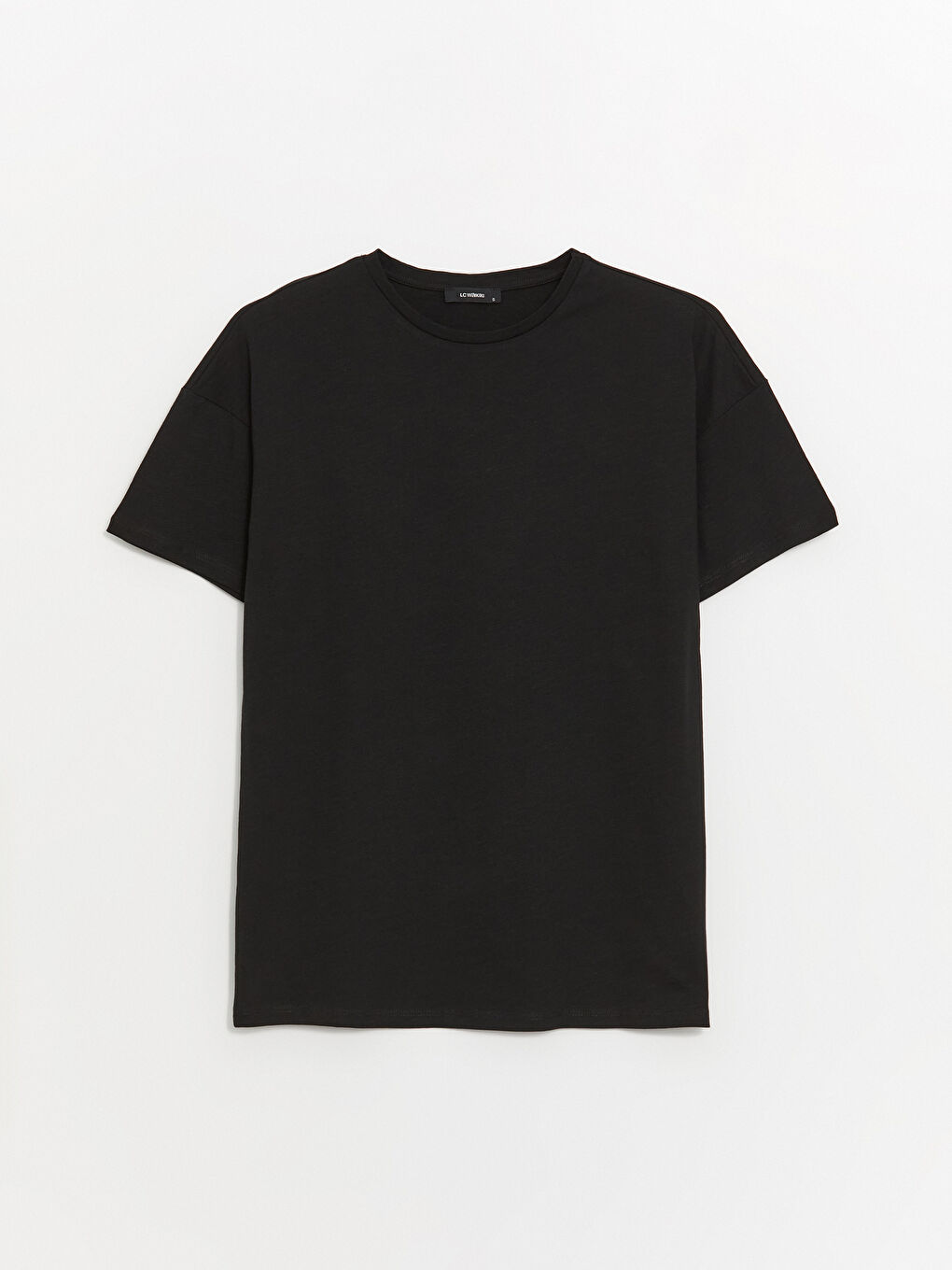 Siyah Bisiklet Yaka Düz Kısa Kollu Oversize Kadın Tişört-5