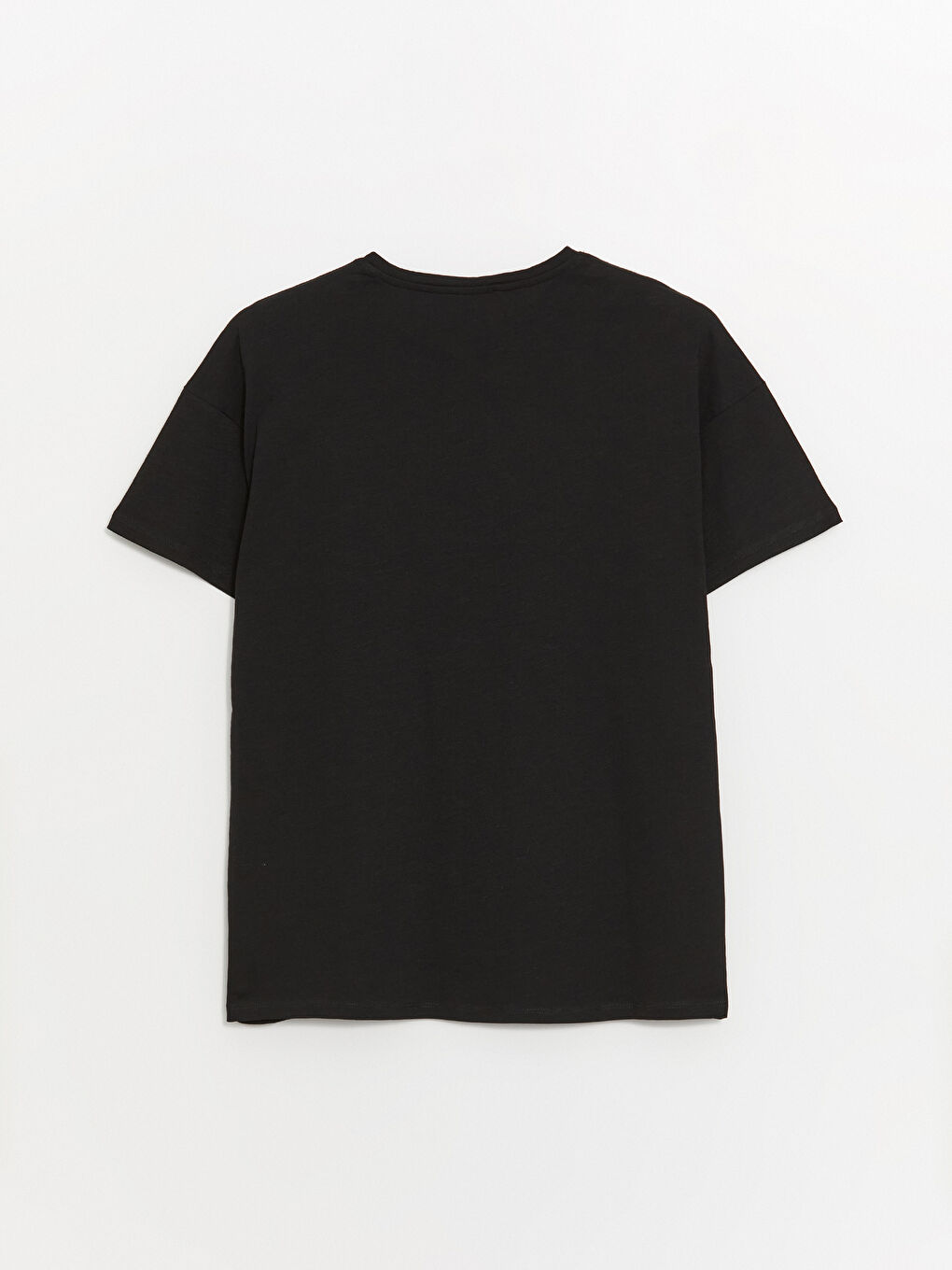 Siyah Bisiklet Yaka Düz Kısa Kollu Oversize Kadın Tişört-6