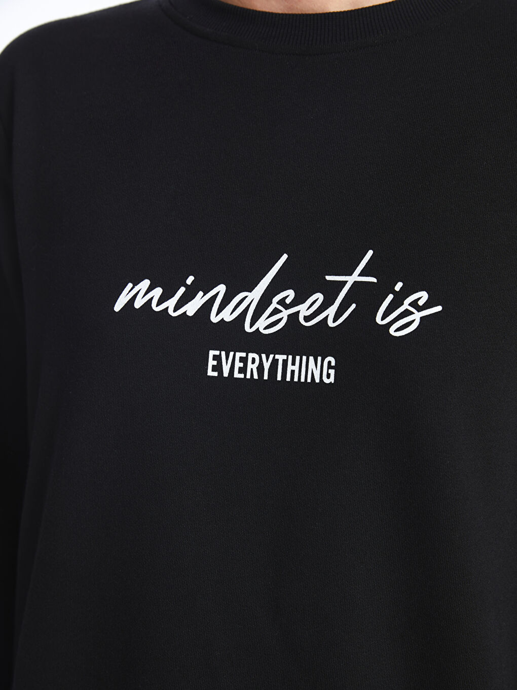 Siyah Bisiklet Yaka Baskılı Uzun Kollu Kadın Sweatshirt Tunik-3