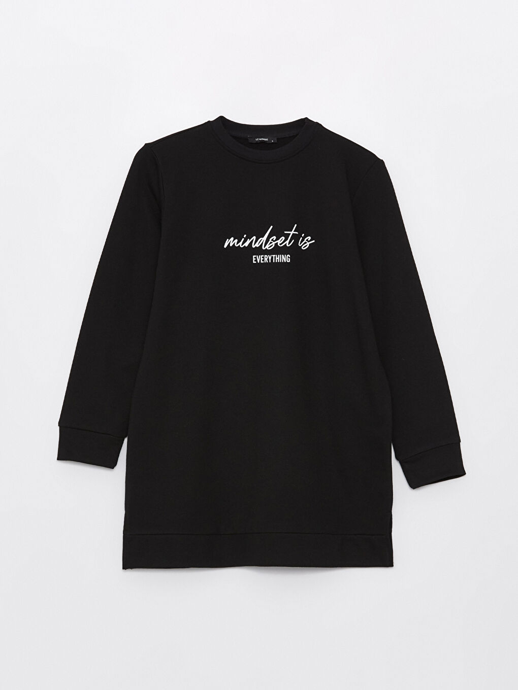 Siyah Bisiklet Yaka Baskılı Uzun Kollu Kadın Sweatshirt Tunik-5