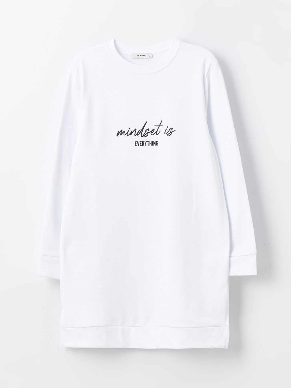 Beyaz Bisiklet Yaka Baskılı Uzun Kollu Kadın Sweatshirt Tunik-5