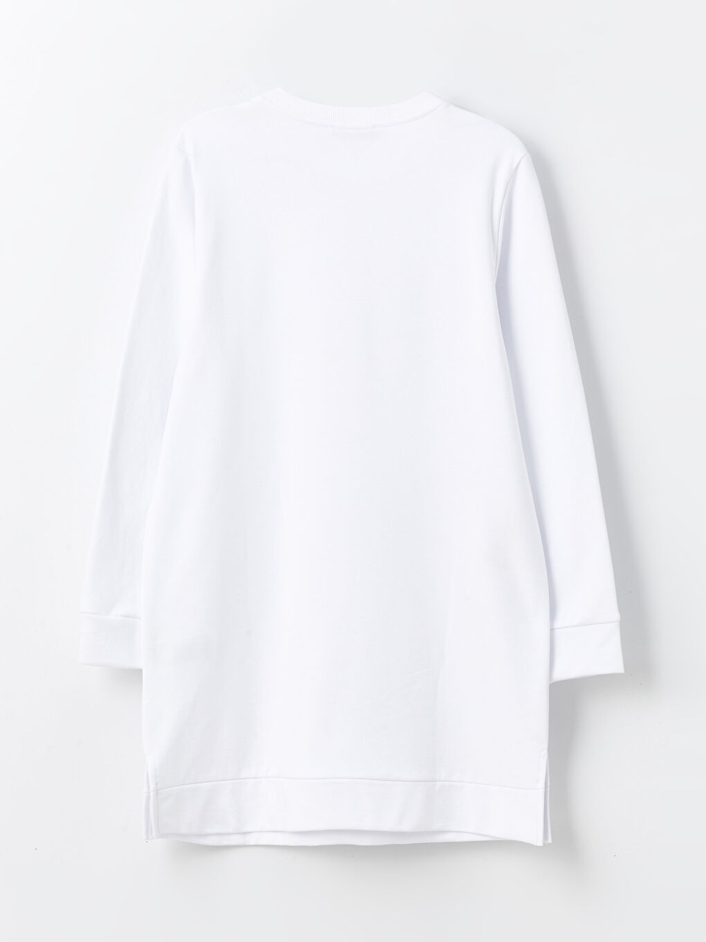 Beyaz Bisiklet Yaka Baskılı Uzun Kollu Kadın Sweatshirt Tunik-6