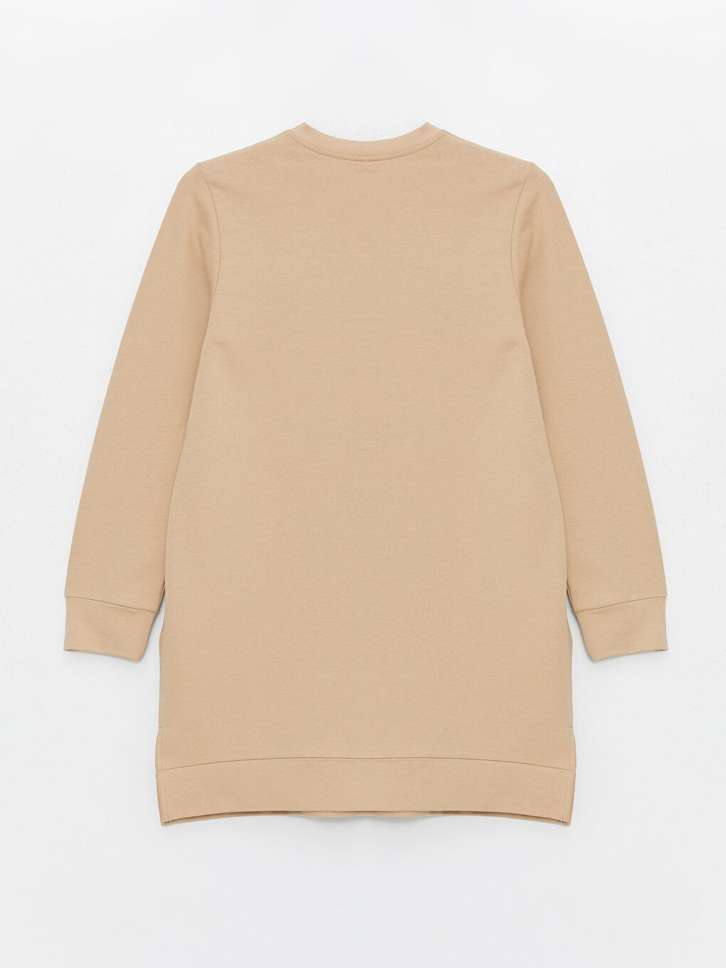 Bej Bisiklet Yaka Baskılı Uzun Kollu Kadın Sweatshirt Tunik-6