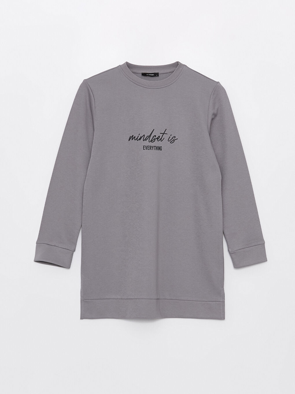 Gri Bisiklet Yaka Baskılı Uzun Kollu Kadın Sweatshirt Tunik-5