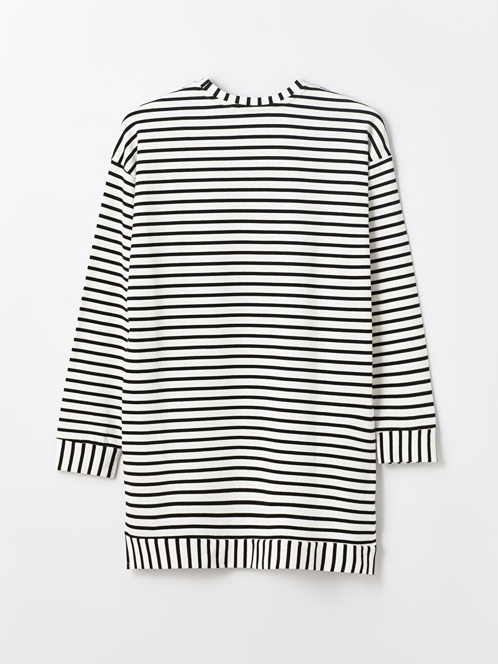 Siyah Bisiklet Yaka Çizgili Uzun Kollu Oversize Kadın Tunik-6