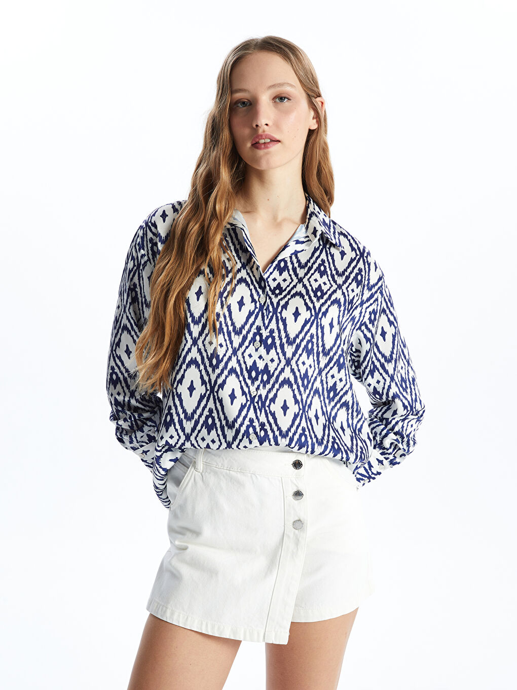 Patterned Oversize Satin Women's Shirt -S4I412Z8-LQQ