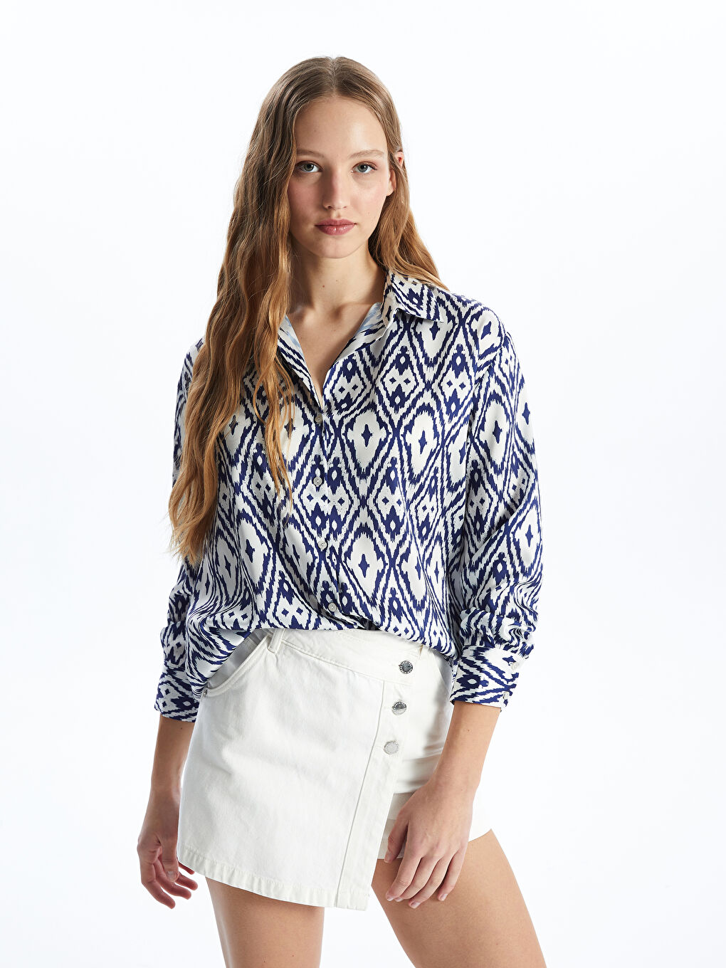 Patterned Oversize Satin Women's Shirt -S4I412Z8-LQQ