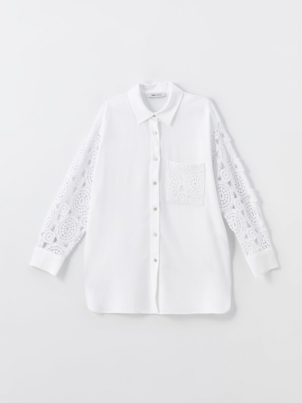 LCW Vision Crochet Detailed Oversize Linen Blend Women's Shirt -S4I424Z8-R9J