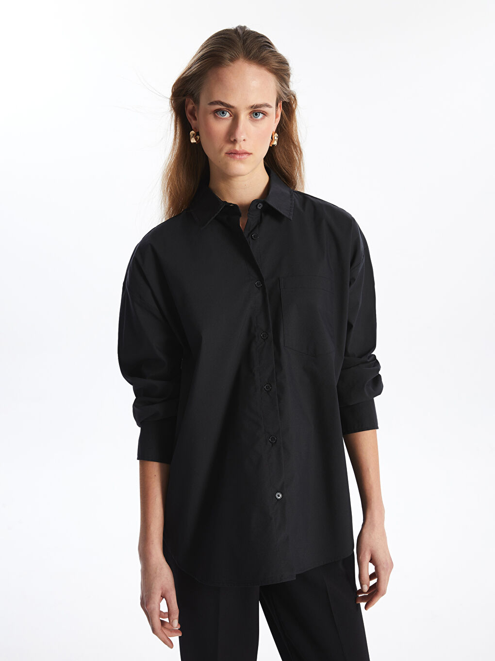 Plain Long Sleeve Oversize Women's Shirt -S4I438Z8-CVL