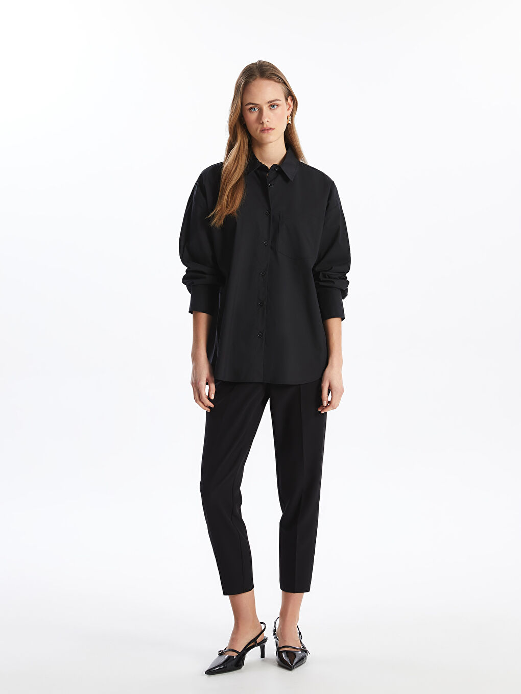 Plain Long Sleeve Oversize Women's Shirt -S4I438Z8-CVL