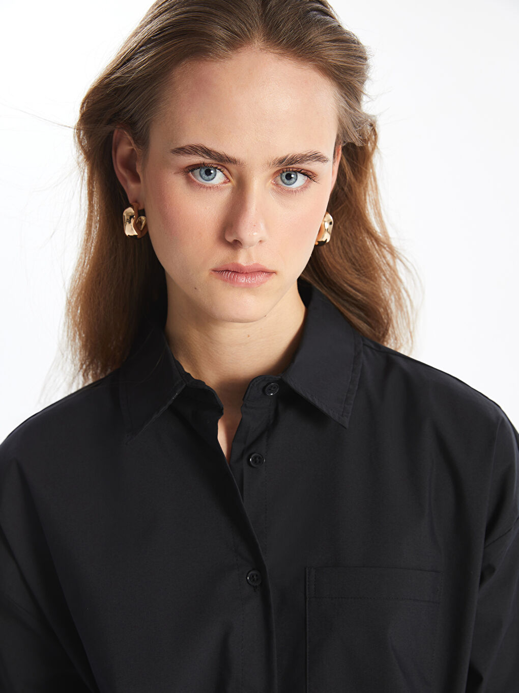 Plain Long Sleeve Oversize Women's Shirt -S4I438Z8-CVL