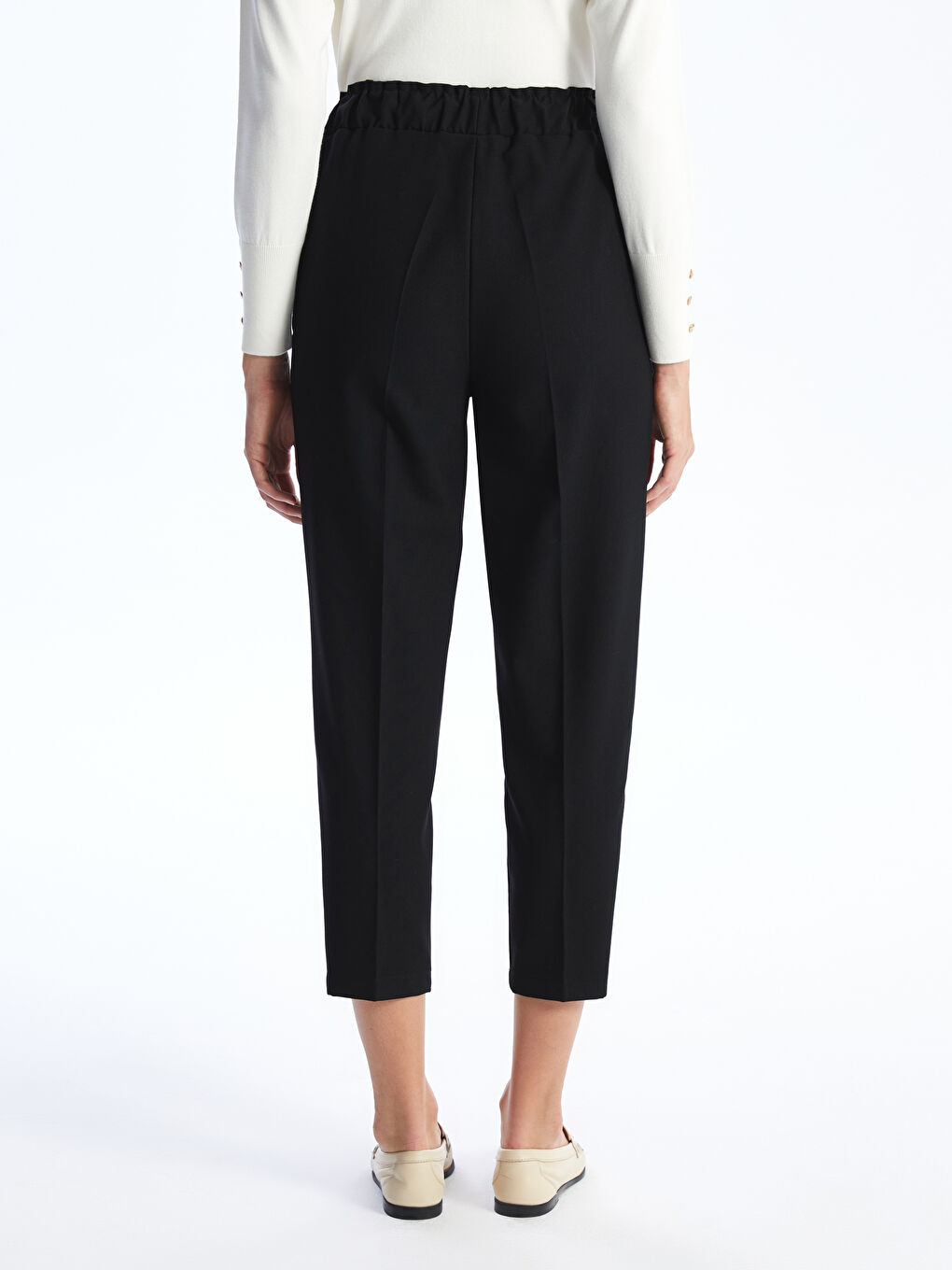 Siyah Beli Lastikli Standart Fit Kadın Pantolon-3