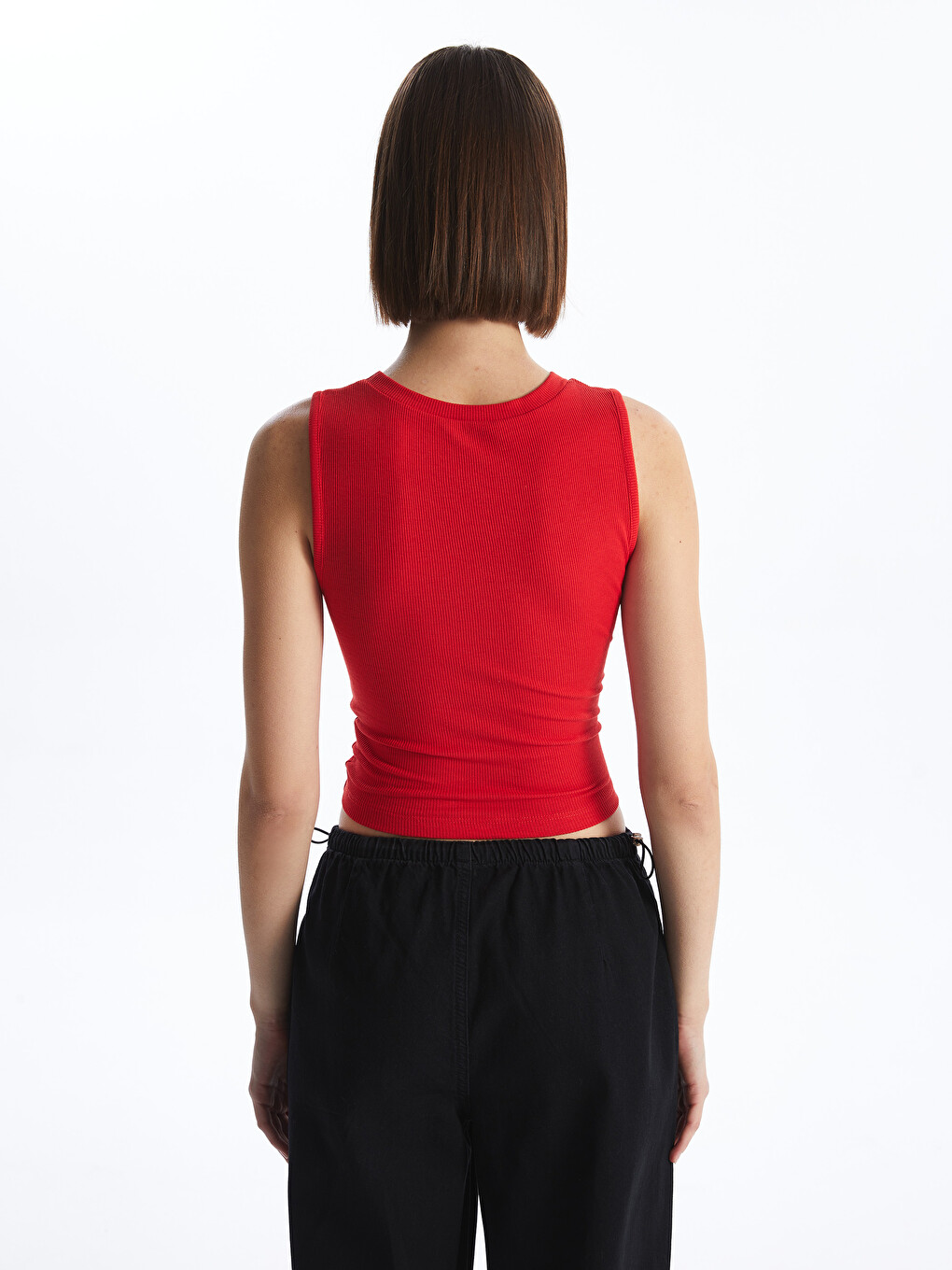 Crew Neck Window Detailed Women's Crop Top-4