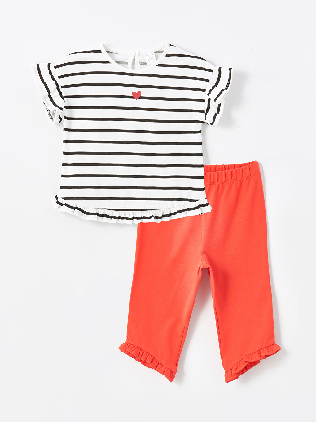 Crew Neck Short Sleeve Striped Baby Girl Blouse and Leggings 2-Pack Set -S4I539Z1-LFC