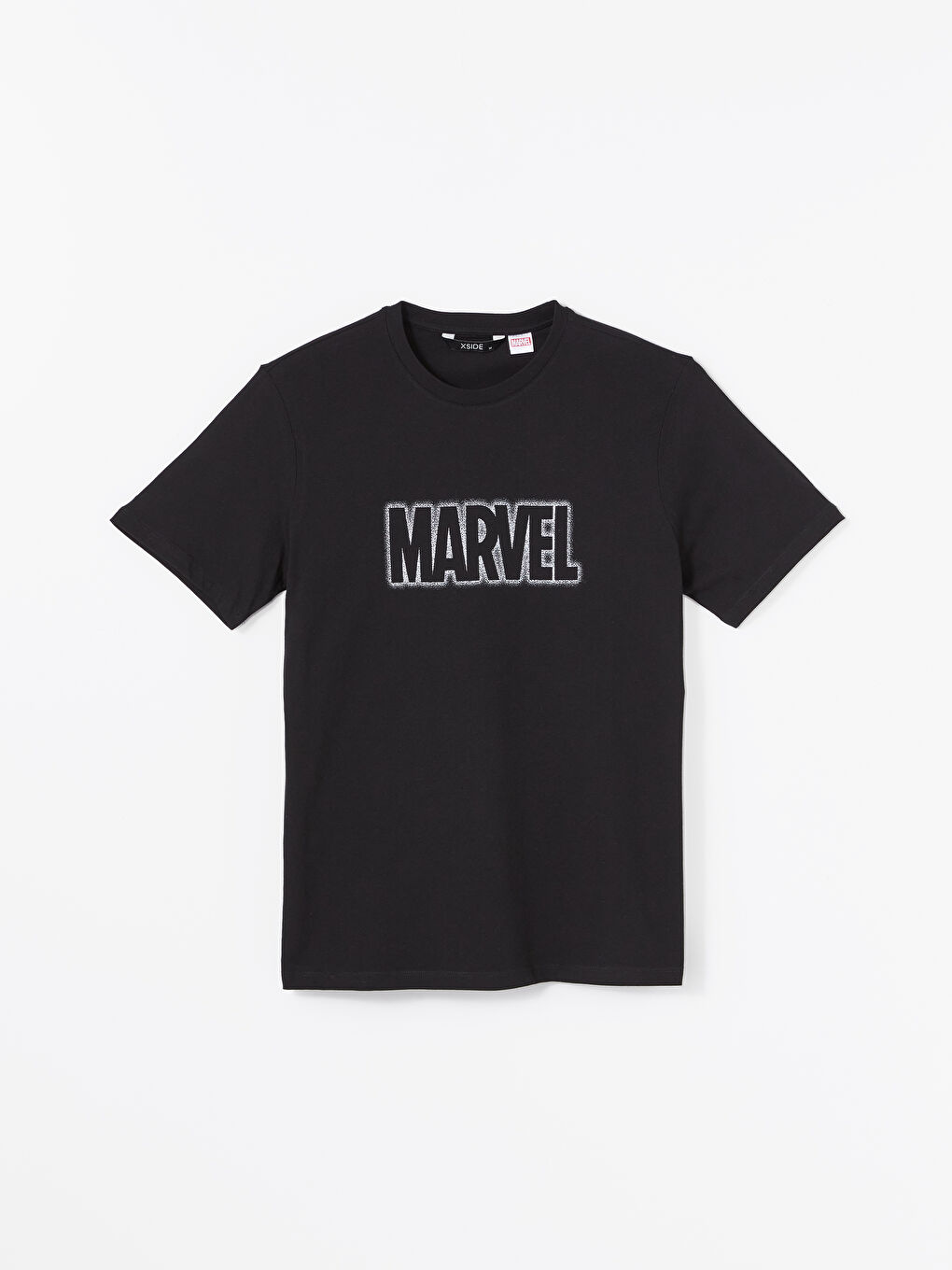 XSIDE Yeni Siyah Bisiklet Yaka Kısa Kollu Marvel Baskılı Penye Erkek Tişört - 4