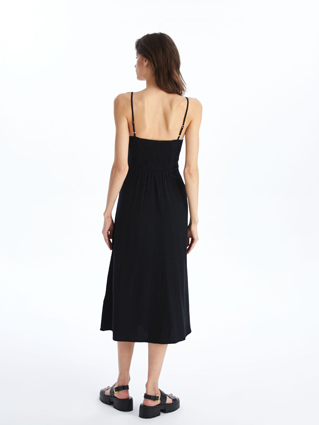 V Neck Plain Strappy Linen Blend Women's Dress -S4I596Z8-CVL