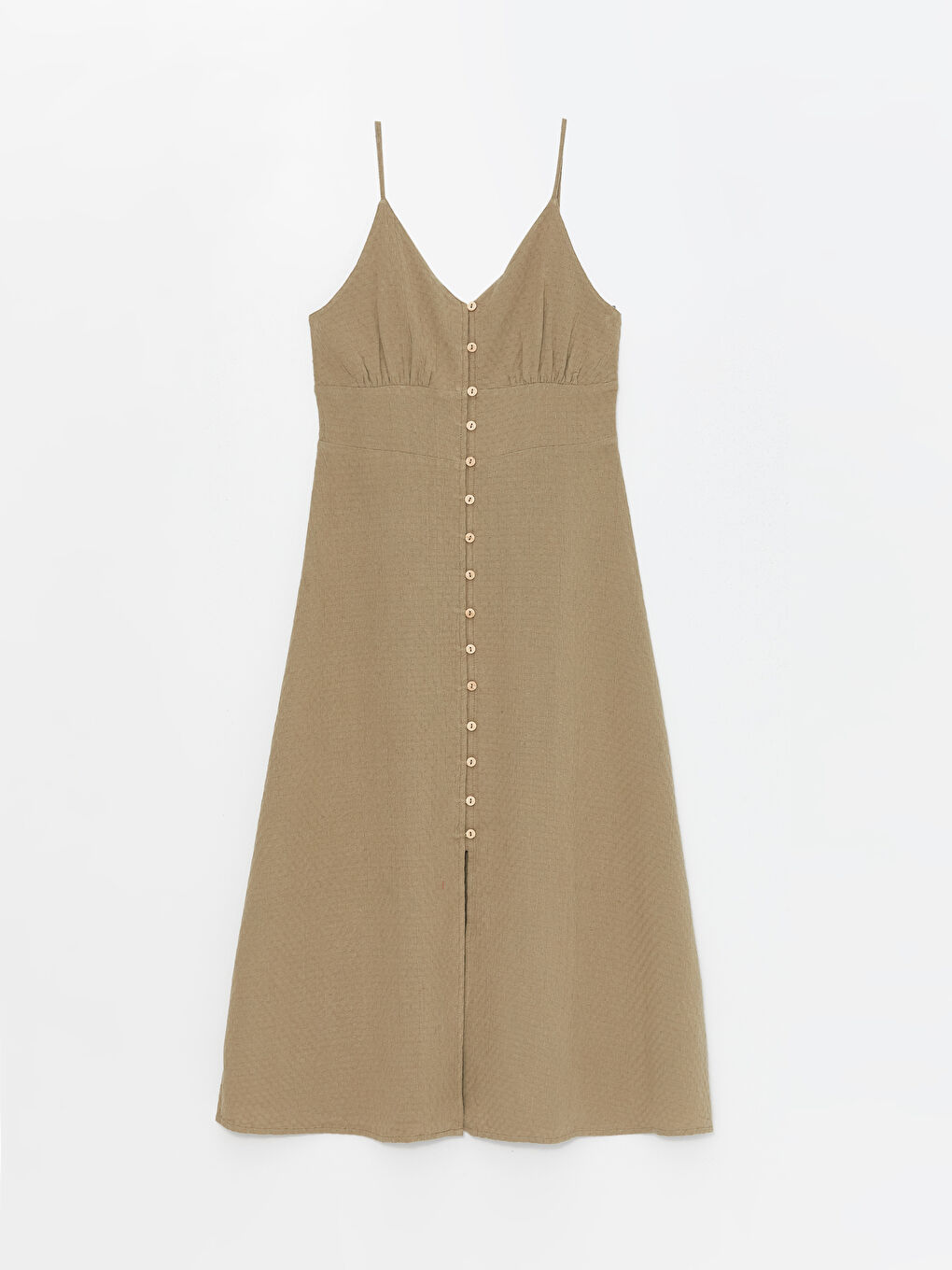 LCW Vision V Neck Plain Strappy Linen Blend Women's Dress -S4I596Z8-GYP