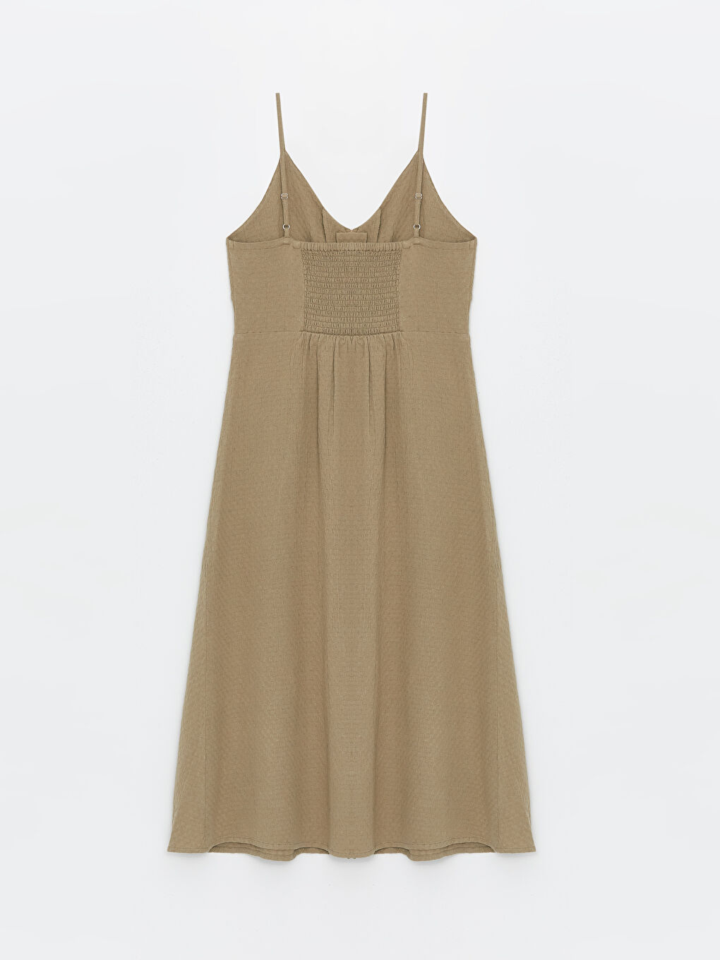 LCW Vision V Neck Plain Strappy Linen Blend Women's Dress -S4I596Z8-GYP