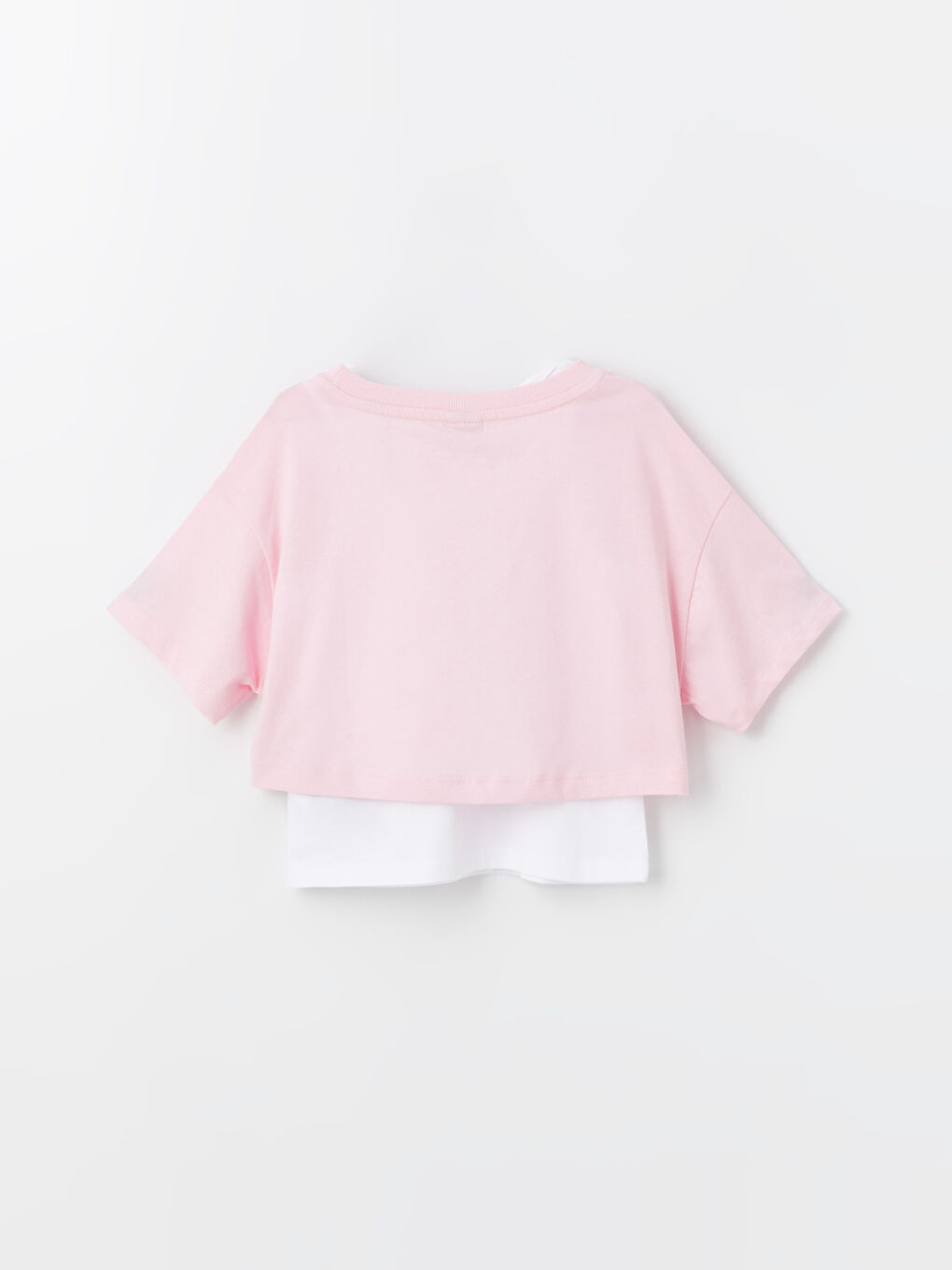 LCW Kids Pembe Bisiklet Yaka Baskılı Kız Çocuk Crop Tişört ve Atlet - 4