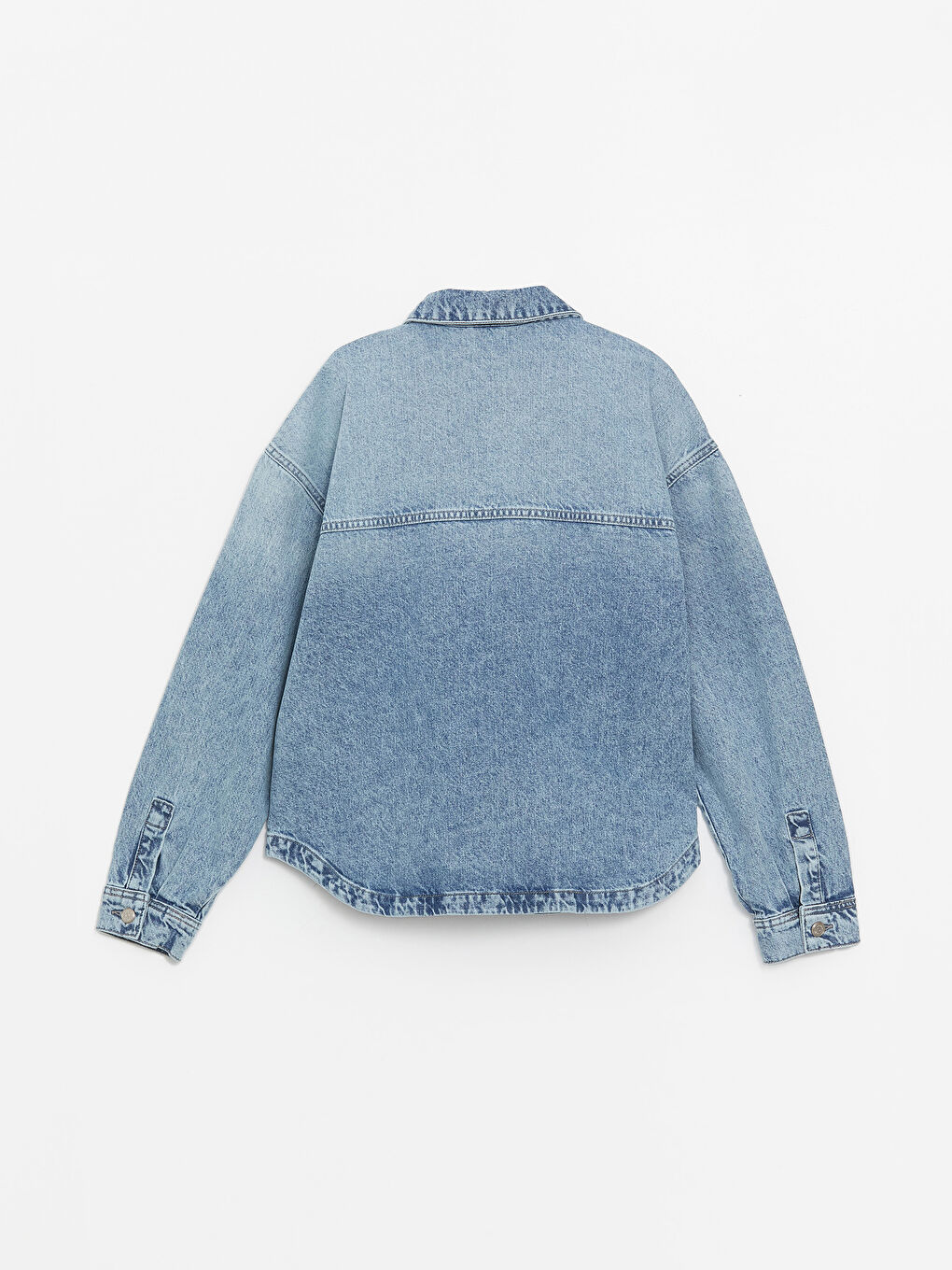 İndigo Gömlek Yaka Oversize Kadın Jean Ceket-6